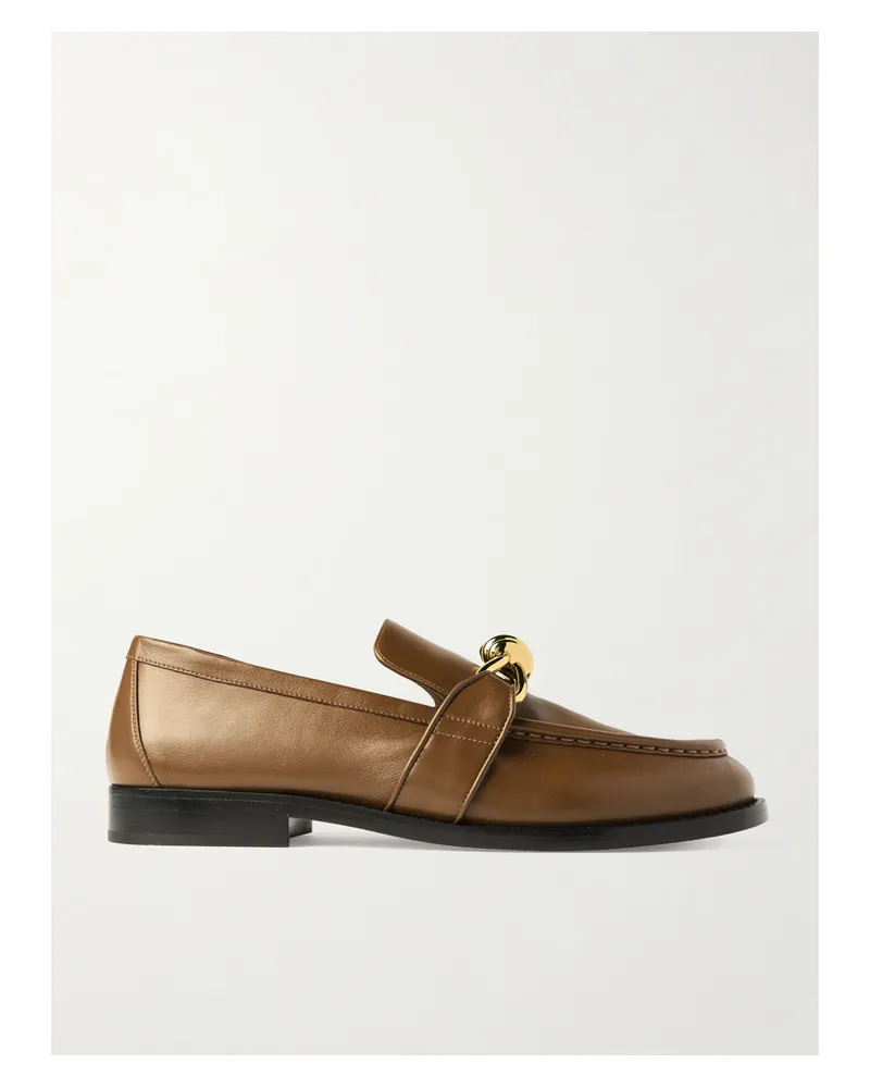 Bottega Veneta Astaire Embellished Leather Loafers - Brown Brown