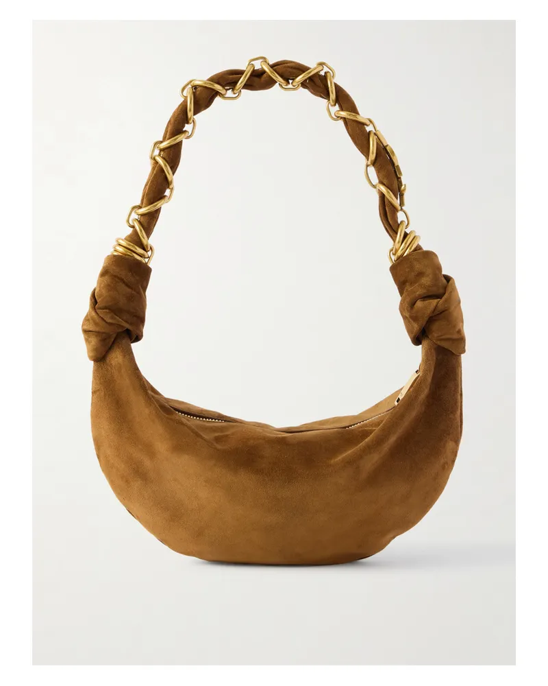 Saint Laurent Amalia Mini Embellished Suede Shoulder Bag - Brown Brown