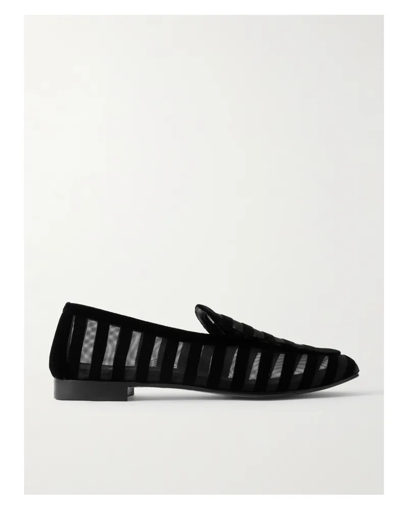 Aquazzura Saint Germain Loafers Aus Mesh Und Samt - Schwarz Schwarz