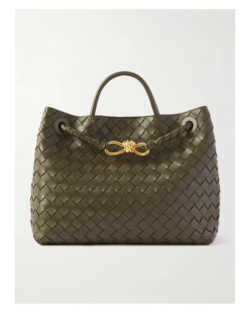 Bottega Veneta Andiamo Medium Embellished Intrecciato Leather Tote - Green Green