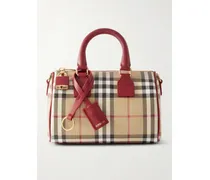 Leather-trimmed Checked Tote - Red