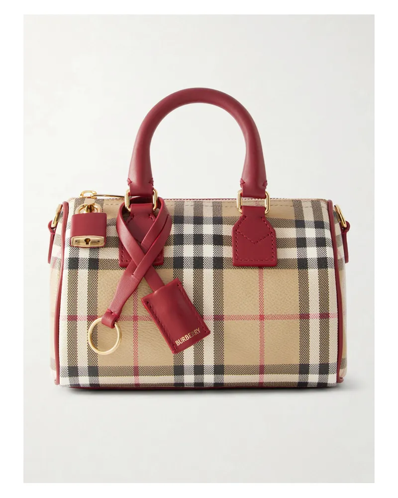 Burberry Leather-trimmed Checked Tote - Red Red