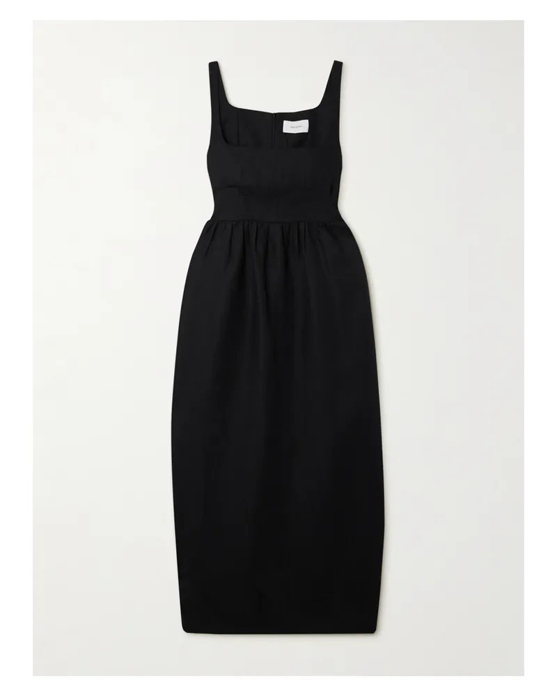 BONDI BORN Net Sustain Delphi Midikleid Aus Bioleinen - Schwarz Schwarz