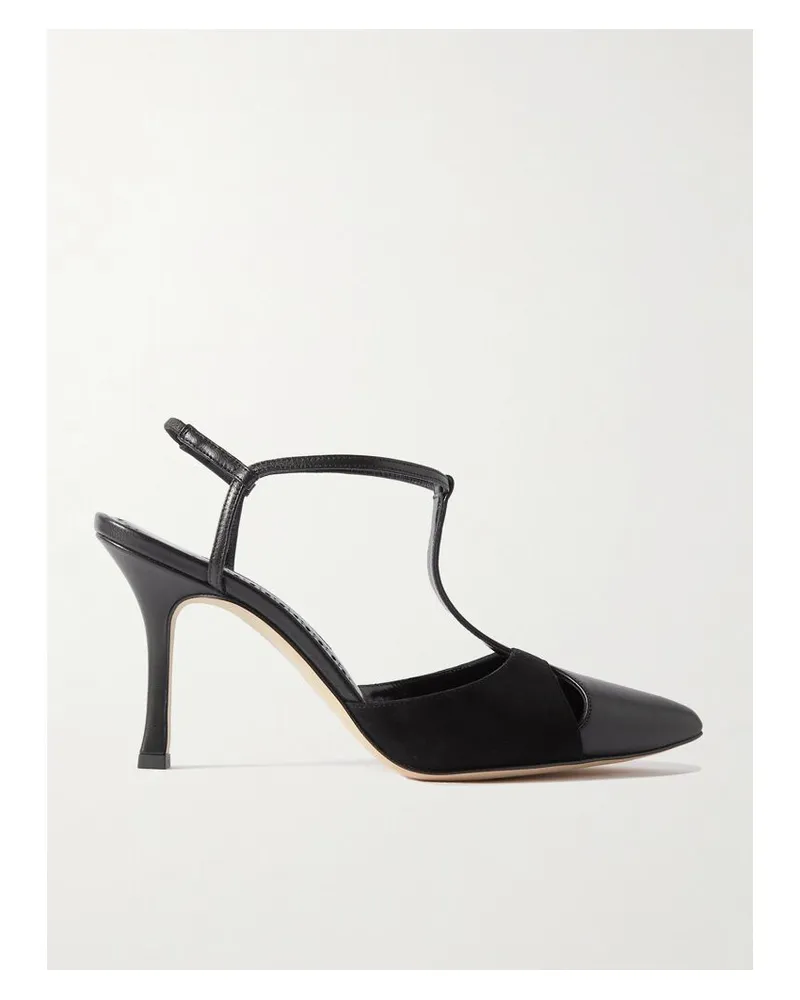 Manolo Blahnik Turgimodhi 90 Pumps Aus Leder Und Veloursleder Mit Cut-outs - Schwarz Schwarz