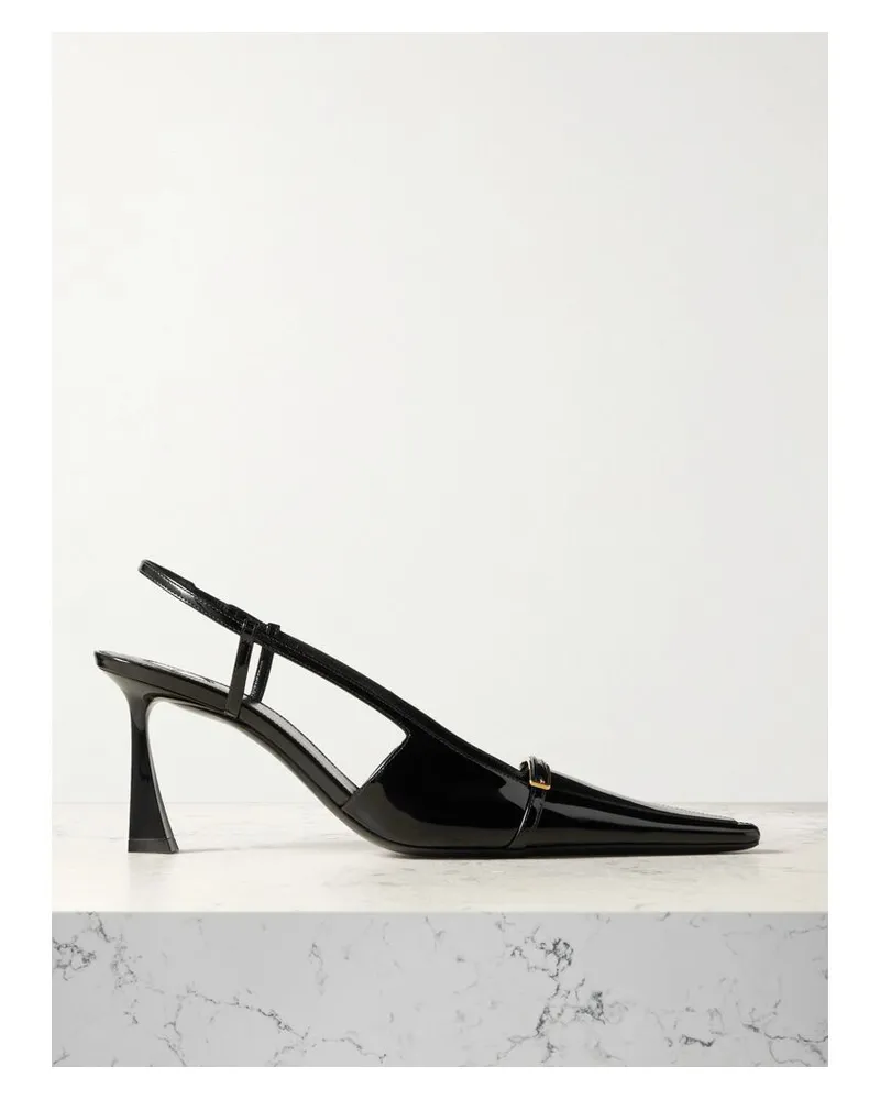 Saint Laurent Jacqueline Slingback-pumps Aus Lackleder Mit Schnallen - Schwarz Schwarz