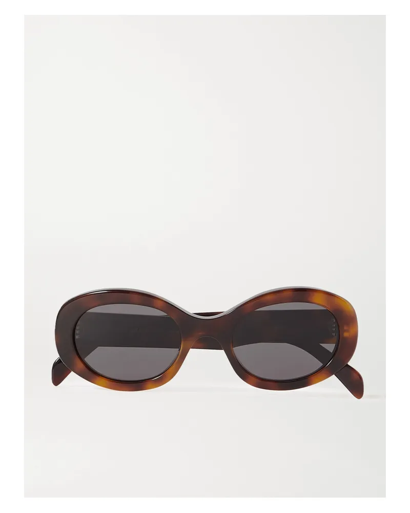 Celine Triomphe Oval-frame Acetate Sunglasses - Tortoiseshell Tortoiseshell