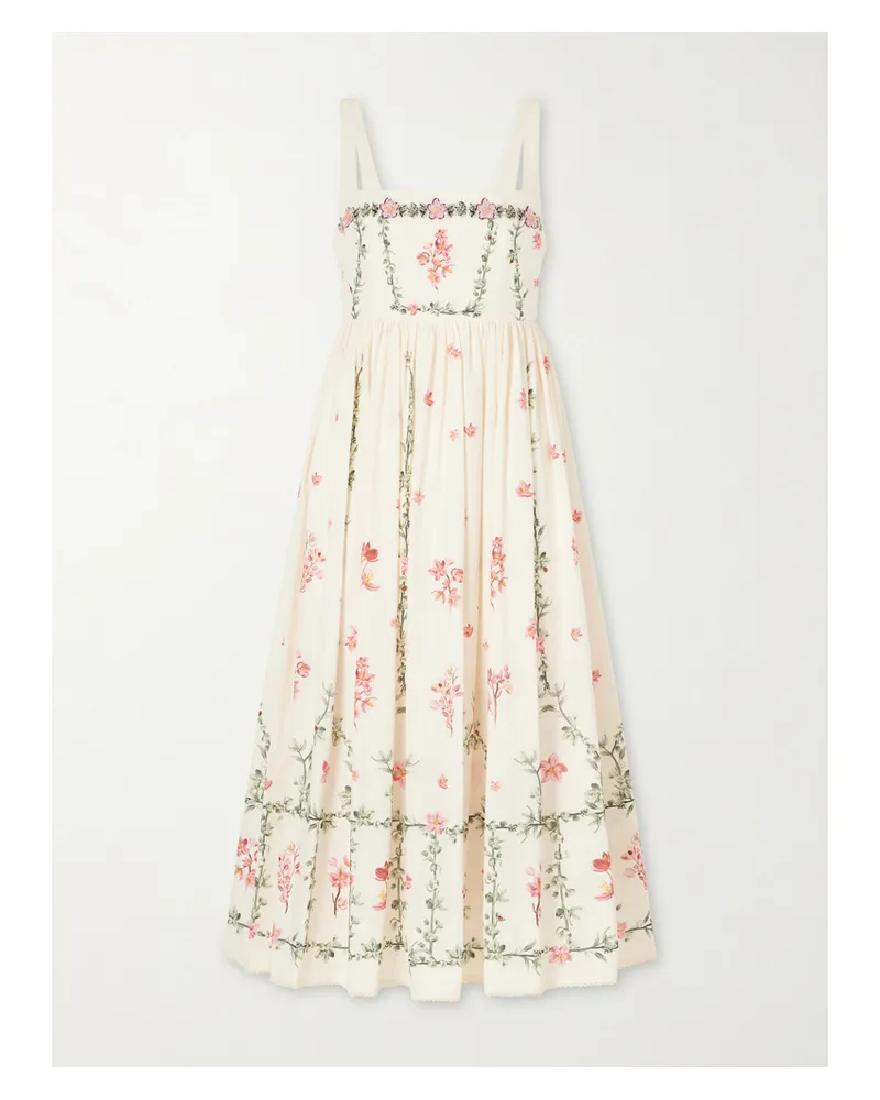 AGUA BENDITA Barbara Floral-printed Cotton Midi Dress - Neutrals Neutrals