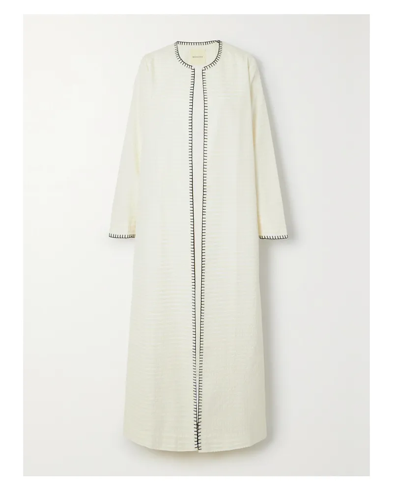 BOUGUESSA Nour Mantel Gestreiftem Tweed Aus Einer Wollmischung - Wollweiß Wollweiß