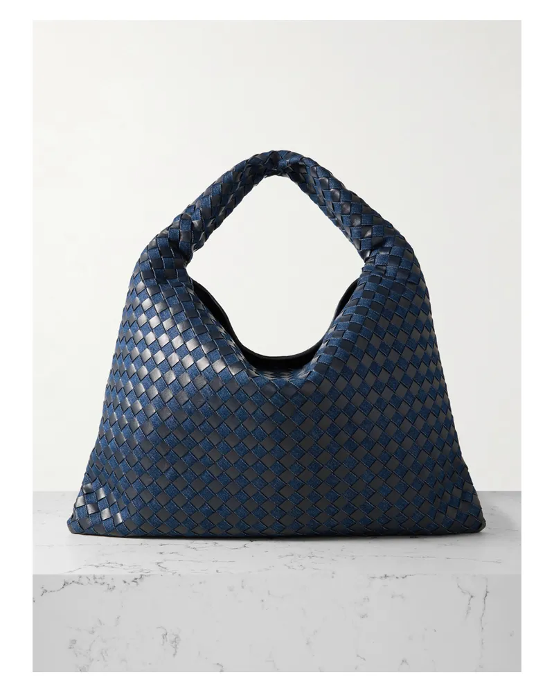 Bottega Veneta Hop Large Intrecciato Leather And Denim Tote - Blue Blue