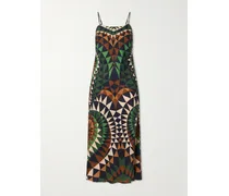 Heart Deco Satin Maxi Dress - Green