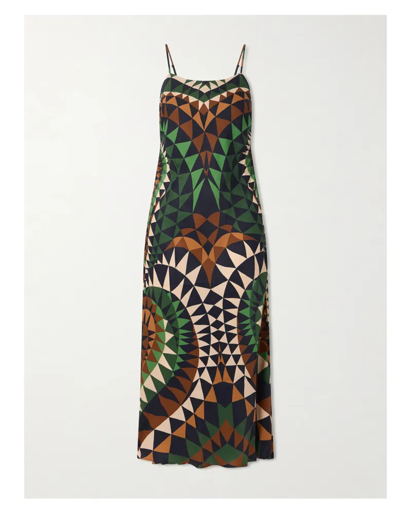 FARM Rio Heart Deco Satin Maxi Dress - Green Green