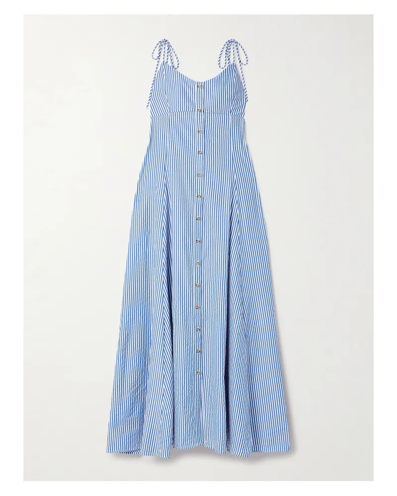 Rosie Assoulin High Garden Pleated Striped Poplin Maxi Dress - Blue Blue