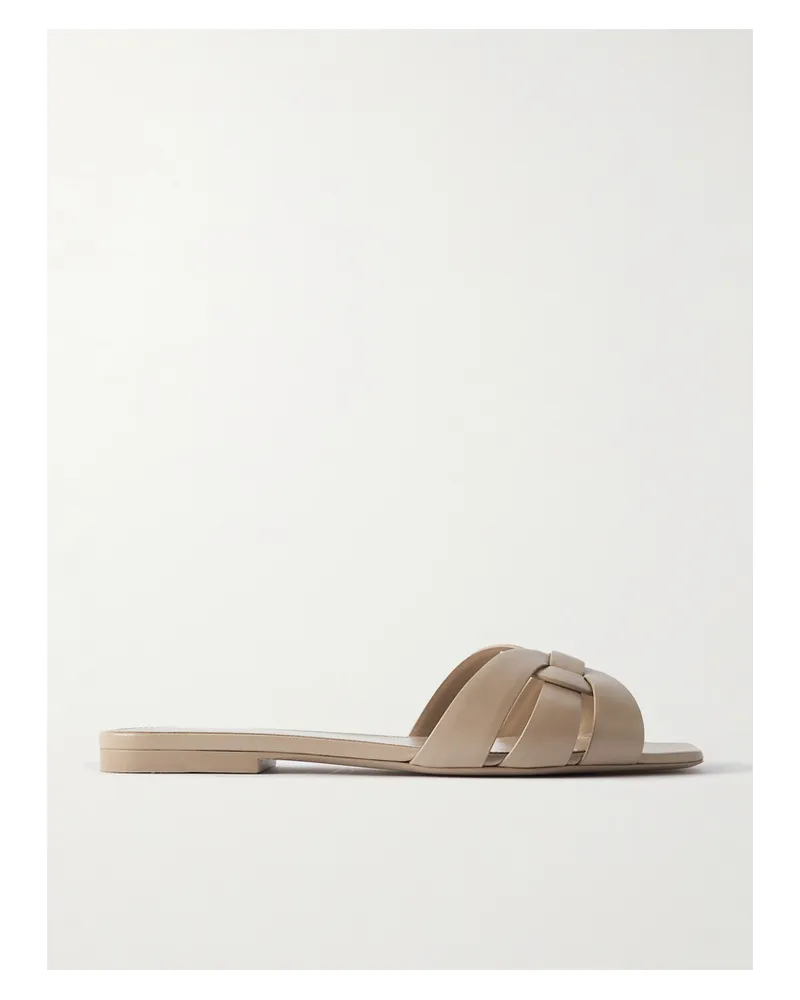 Saint Laurent Tribute Woven Leather Slides - Neutrals Neutrals