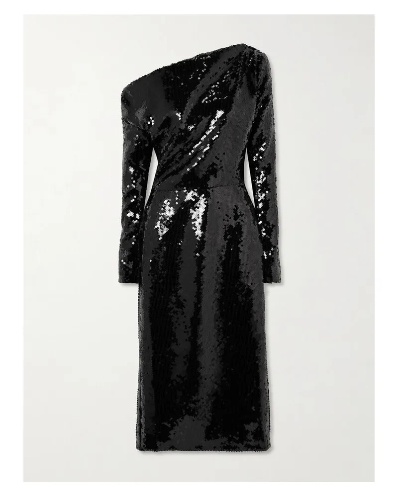 16ARLINGTON Danae Asymmetrisches Midikleid Aus Crêpe Mit Pailletten Und Raffungen - Schwarz Schwarz