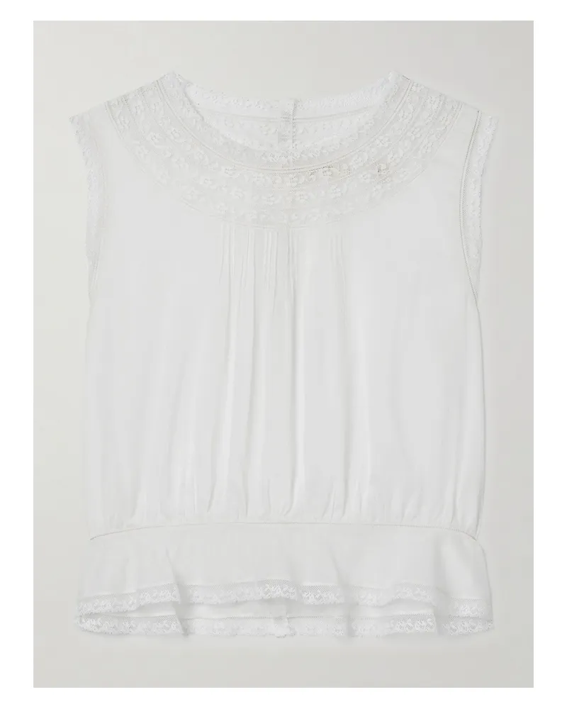 DÔEN Lilibet Lace-trimmed Pintucked Organic Cotton-voile Top - Neutrals Neutrals