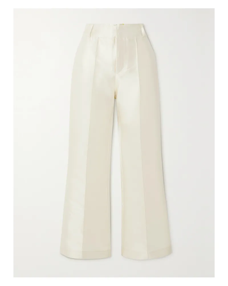 DESTREE Yoshitomo Pleated Faille Wide-leg Pants - White White