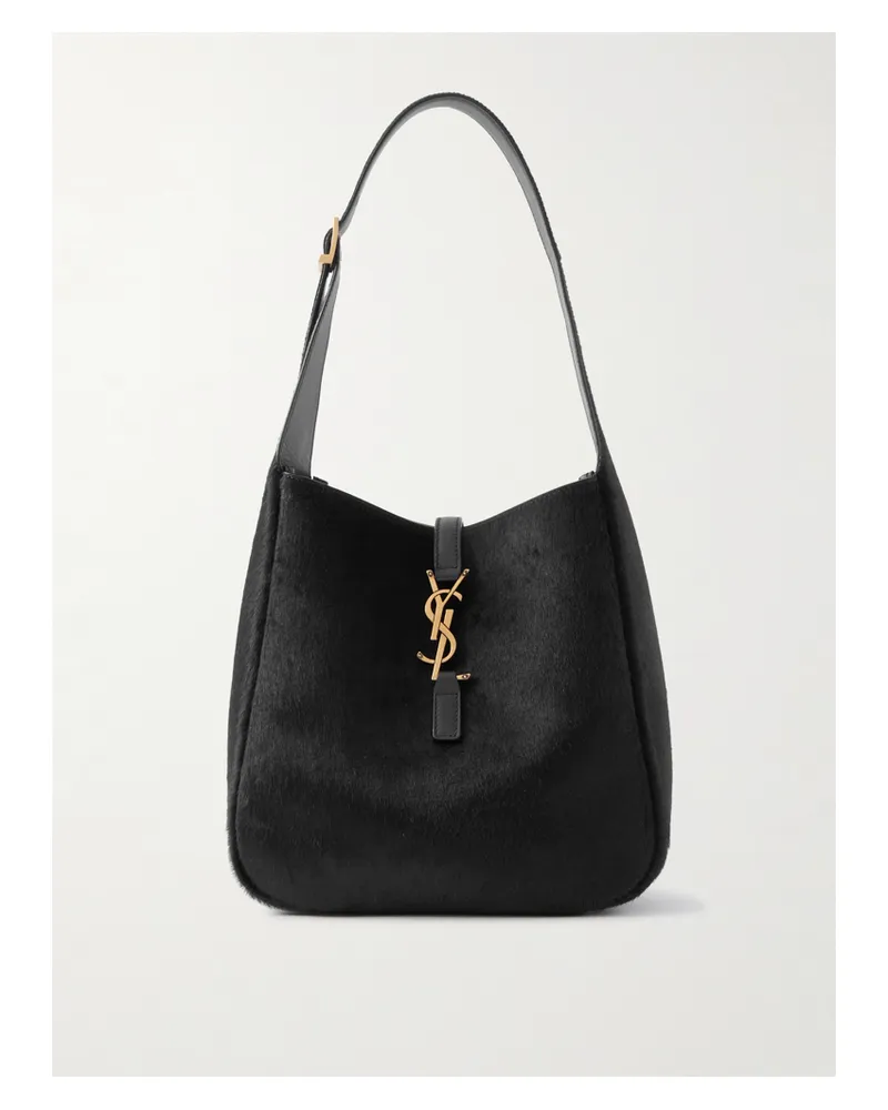Saint Laurent Le 5 À 7 Embellished Leather-trimmed Calf Hair Shoulder Bag - Black Black