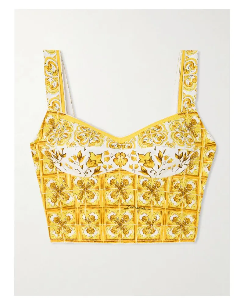 Dolce & Gabbana Maiolica Bustier Aus Bedruckter Popeline Aus Einer Baumwollmischung - Gelb Gelb