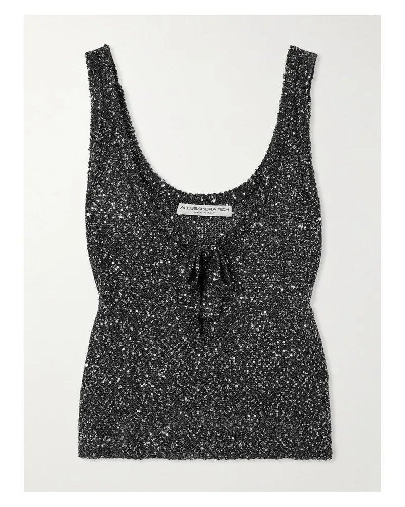 Alessandra Rich Oberteil Aus Strick Mit Pailletten Zum Binden - Schwarz Schwarz