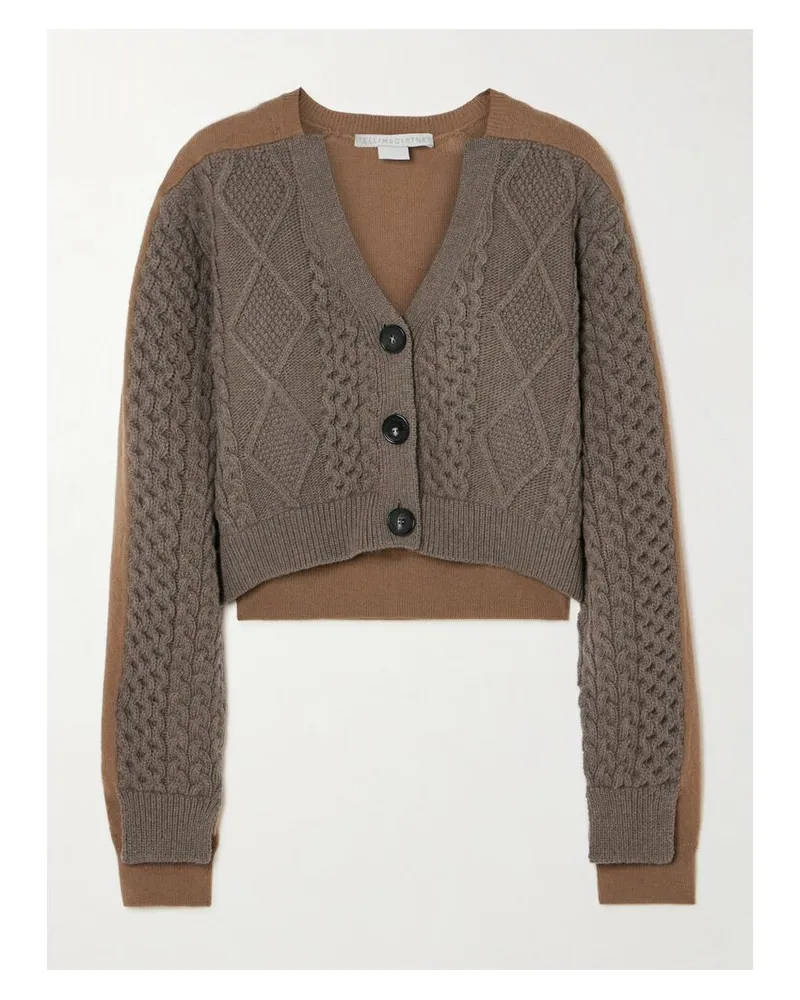Stella McCartney Verkürzter Cardigan Aus Wolle Mit Zopfstrick-details In Patchwork-optik - Braun Braun