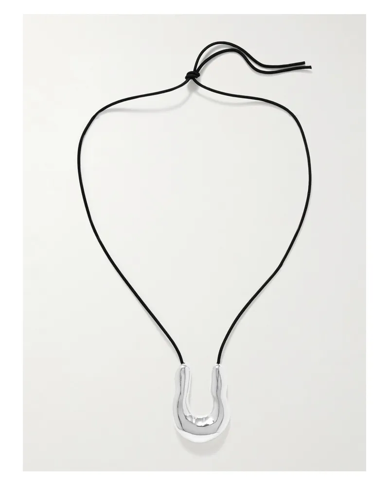 AGMES Large Wishbone Suede And Sterling Silver Necklace Silver