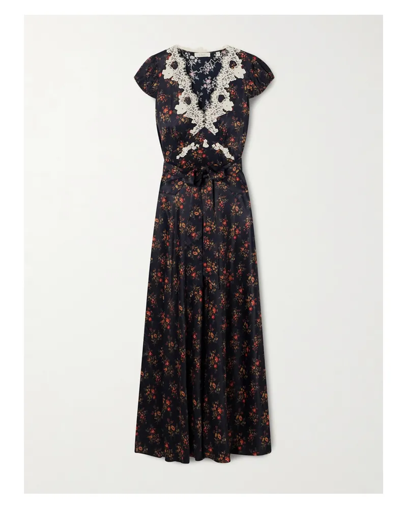 DÔEN Coraline Midikleid Aus Satin Mit Blumenprint - Schwarz Schwarz