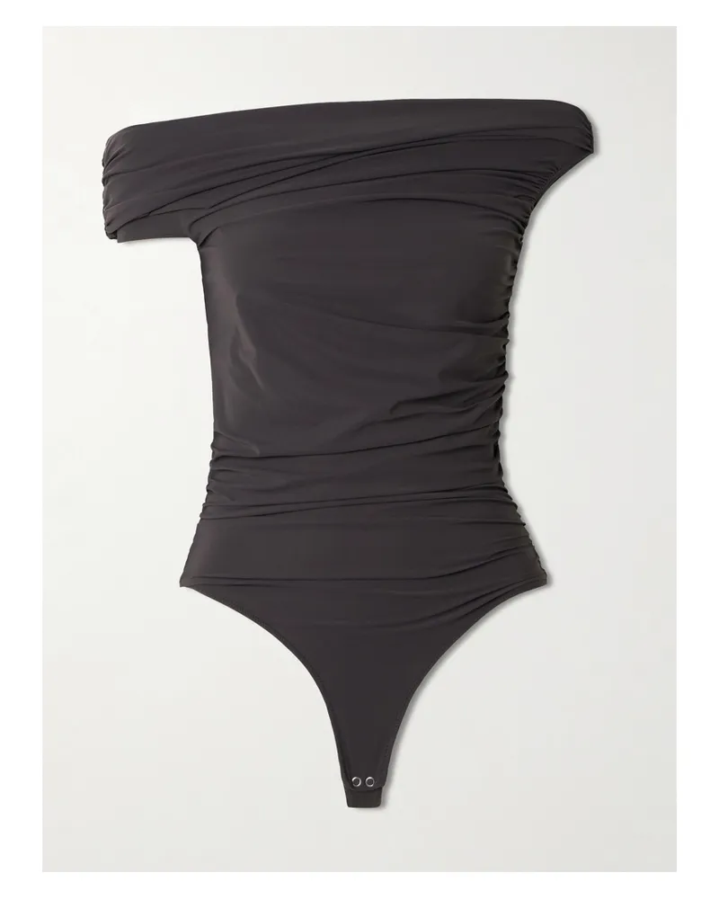 AGOLDE Sherilyn Off-the-shoulder Ruched Stretch-jersey Bodysuit - Black Black