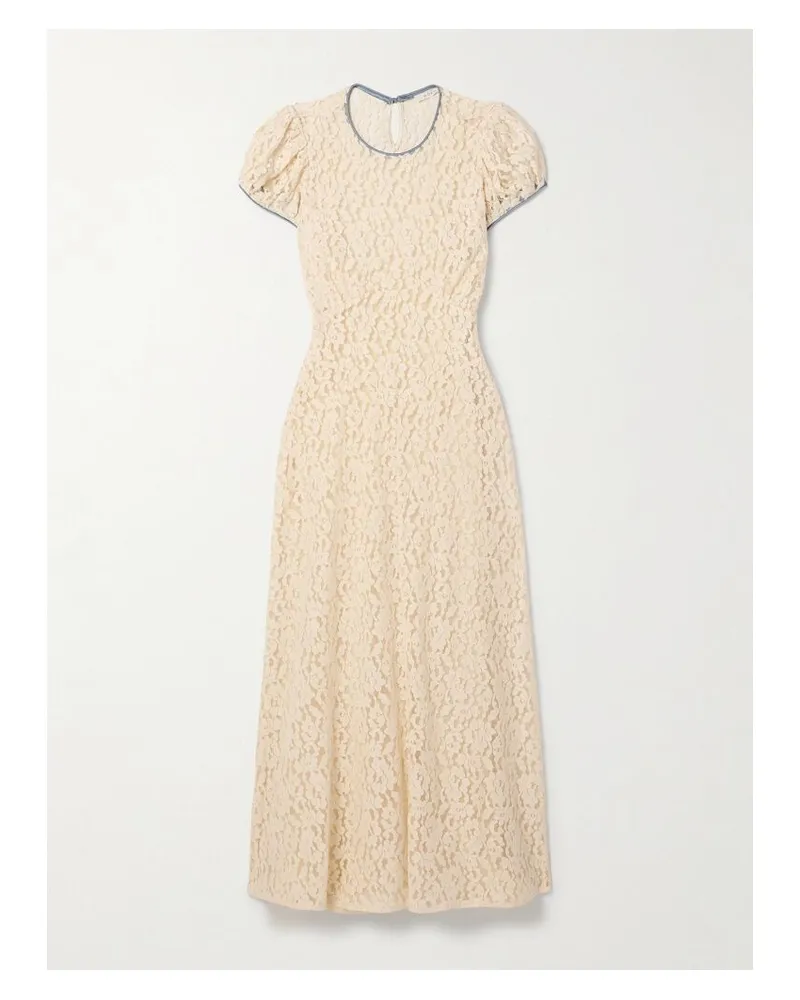 DÔEN Katarina Midikleid Aus Schnurgebundener Spitze Mit Satinbesätzen - Creme Creme