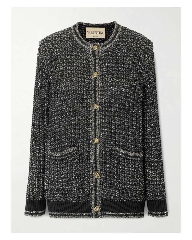 Valentino Garavani Cardigan Aus Einer Baumwollmischung Mit Pailletten In Metallic-optik - Schwarz Schwarz