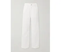 Paula's Ibiza Hoch Sitzende Jeans Mit Weitem Bein, Lederbesatz Und Stickereien - Weiß