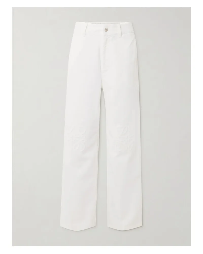 Loewe Paula's Ibiza Hoch Sitzende Jeans Mit Weitem Bein, Lederbesatz Und Stickereien - Weiß Weiß
