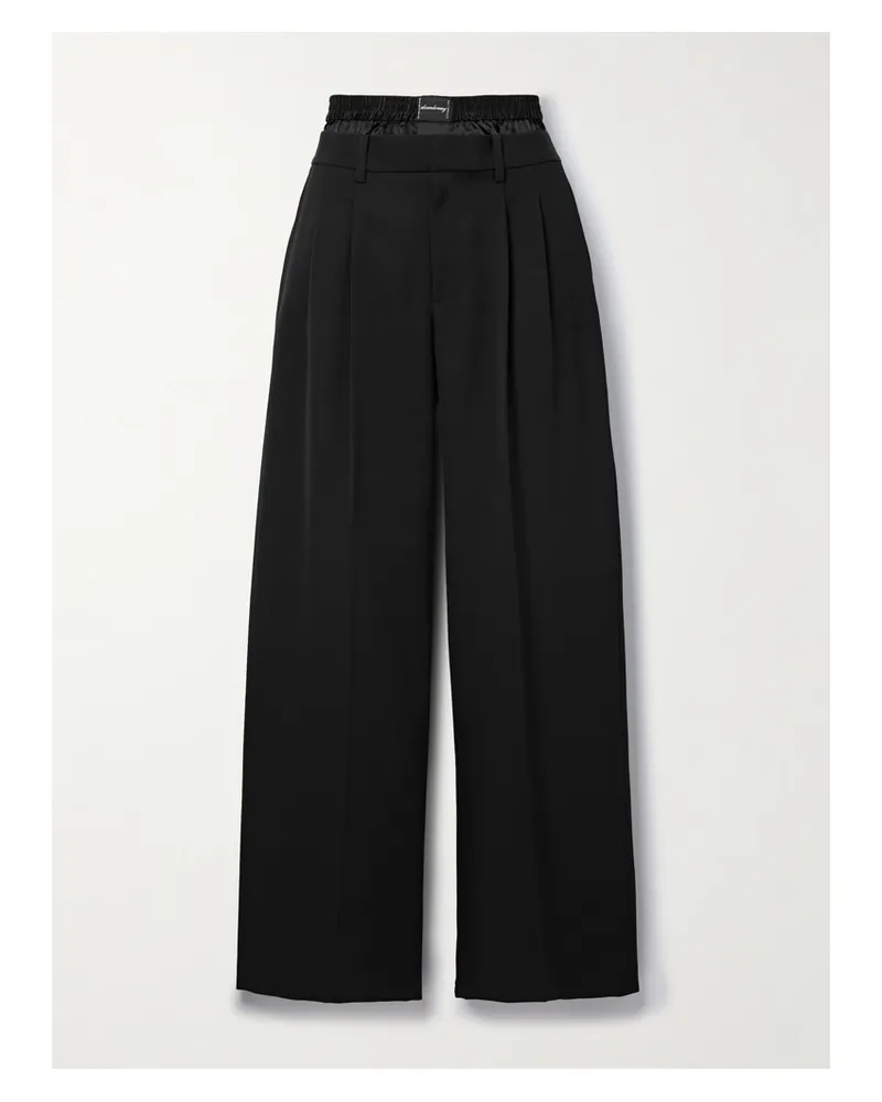 Alexander Wang Mehrlagige Hose Mit Weitem Bein Aus Woll-twill Mit Satinbesatz - Schwarz Schwarz