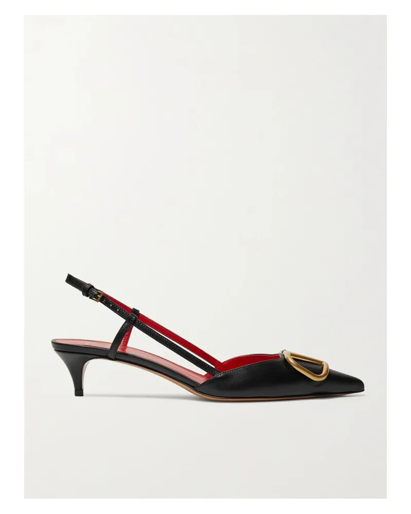 Valentino Garavani Valentino Garavani Go Logo 40 Slingback-pumps Aus Leder Mit Verzierung - Schwarz Schwarz