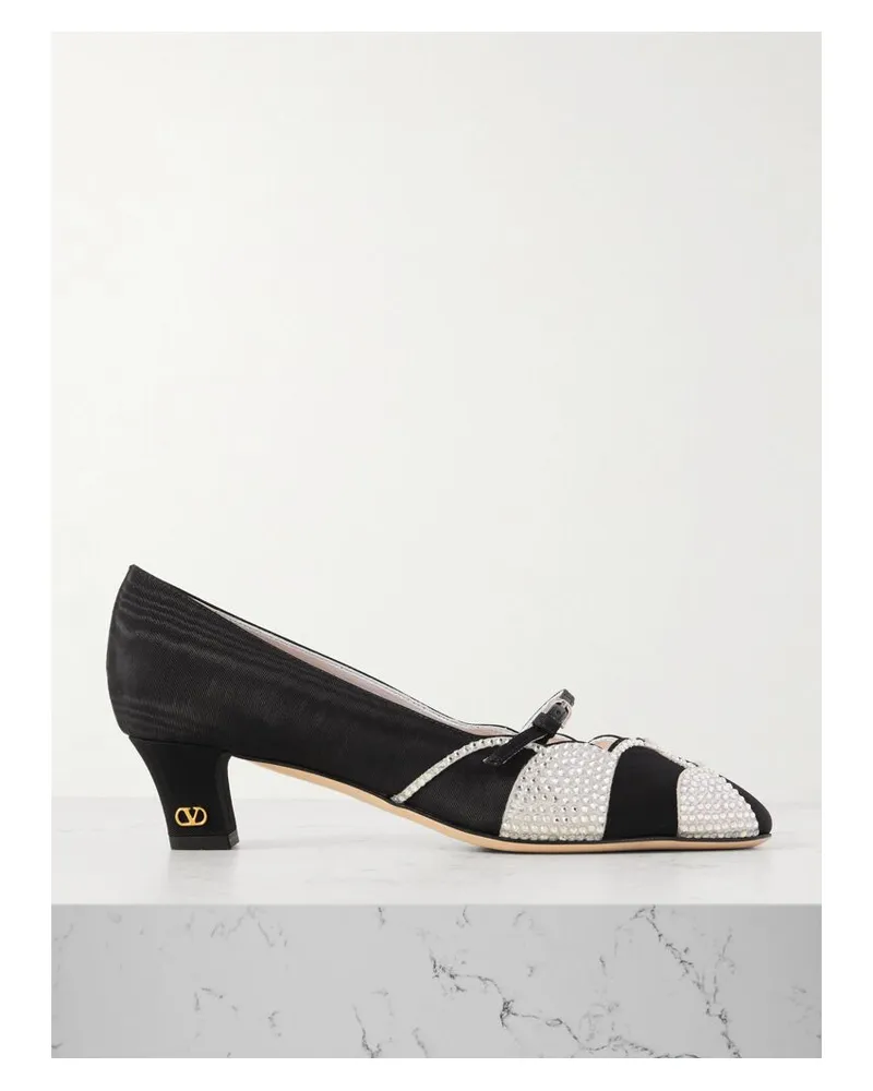 Valentino Garavani Bowow 45 Pumps Aus Moiré Mit Velourslederbesätzen Und Kristallen - Schwarz Schwarz
