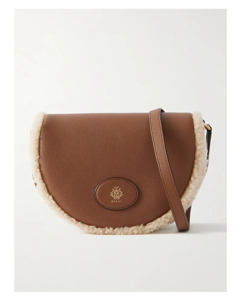 Bally Elisabeth Shearling-trimmed Leather Shoulder Bag - Brown Brown