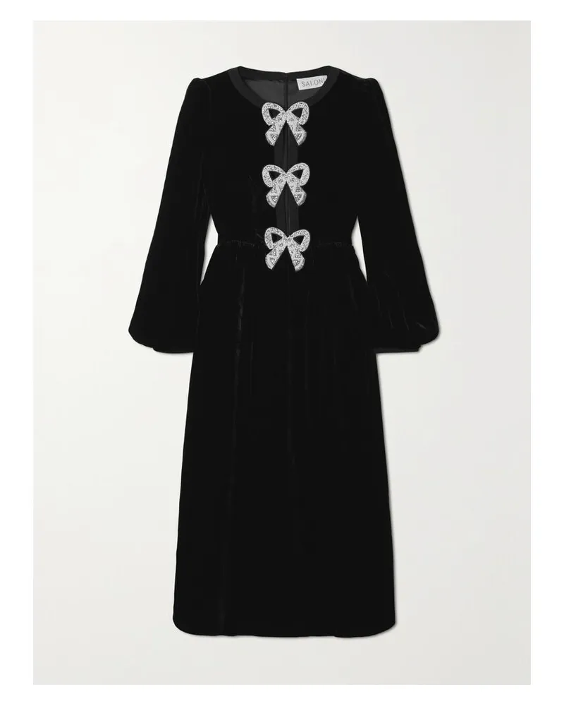 Saloni Camille Midikleid Aus Samt Mit Schleifen - Schwarz Schwarz