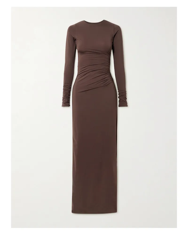Maygel Coronel Albedo Gathered Stretch-jersey Maxi Dress - Brown Brown