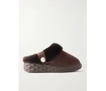 Diamond Shearling Mules - Brown