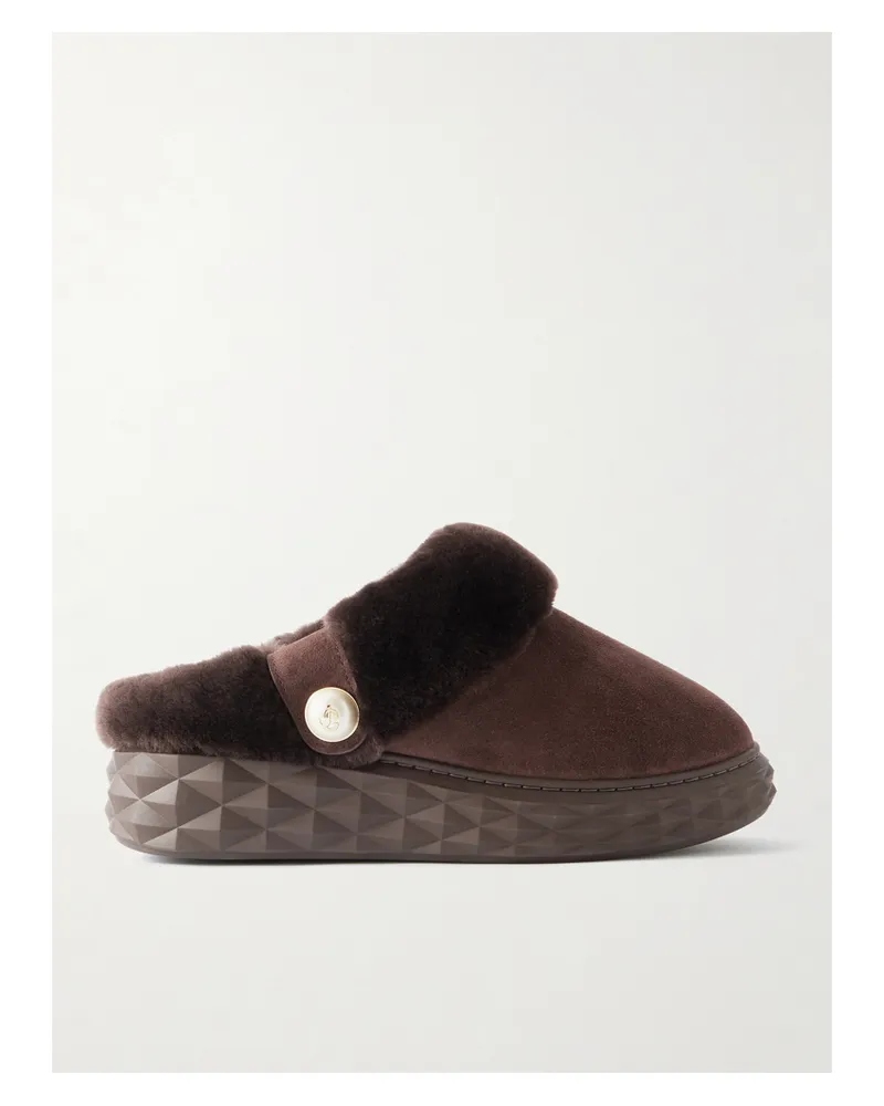Jimmy Choo Diamond Shearling Mules - Brown Brown