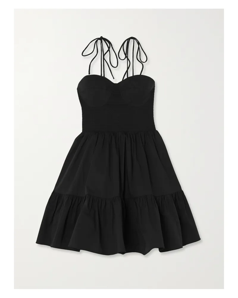 STAUD Landry Rückenfreies Minikleid Aus Popeline Aus Einer Baumwollmischung Mit Raffungen - Schwarz Schwarz