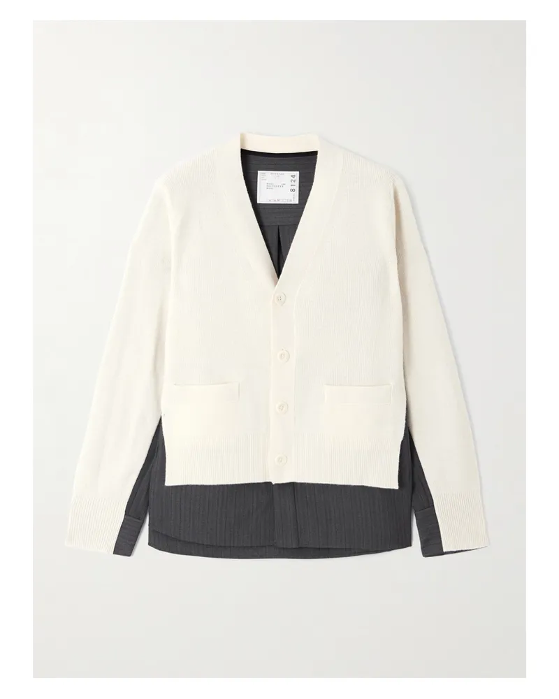 Sacai Mehrlagiger Cardigan Aus Wolle Mit Streifen - Wollweiß Wollweiß