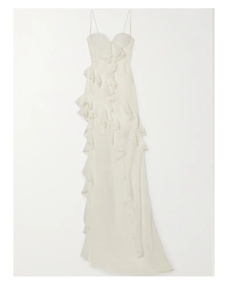 Alessandra Rich Asymmetrische Robe Aus Seiden-georgette Mit Volants - Weiß Weiß