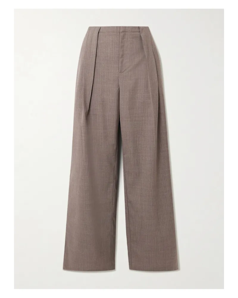 Deiji Studios Pleated Pinstriped Wool-twill Wide-leg Pants - Gray Gray