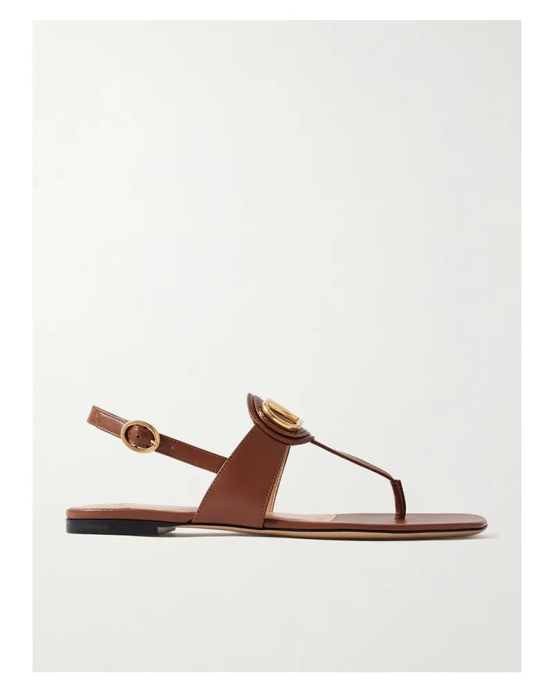 Valentino Garavani Vlogo Embellished Leather Sandals - Brown Brown