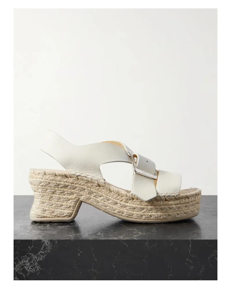 Loewe Paula's Ibiza Petal Espadrille-plateausandalen Aus Leder Und Raffiabast - Weiß Weiß