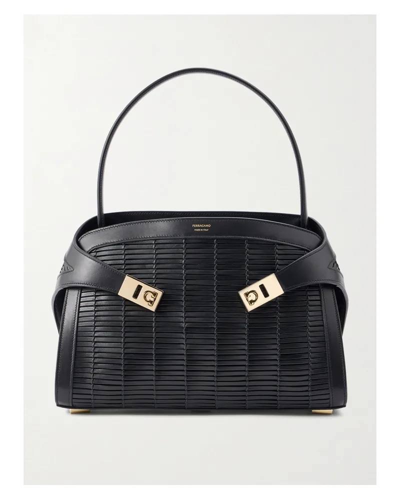 Ferragamo Hug Small Embellished Leather Tote - Black Black