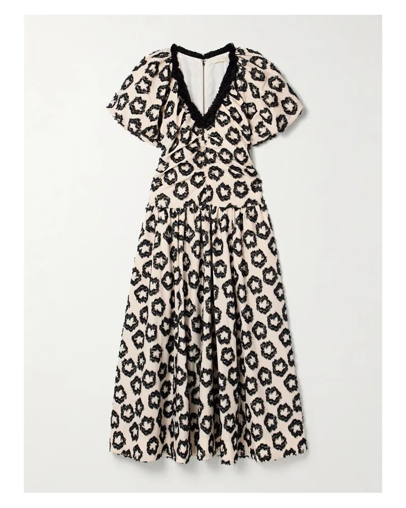 Ulla Johnson Violeta Gerafftes Midikleid Aus Faille Mit Recycelten Fasern, Fil Coupé Und Chiffonbesatz - Schwarz Schwarz