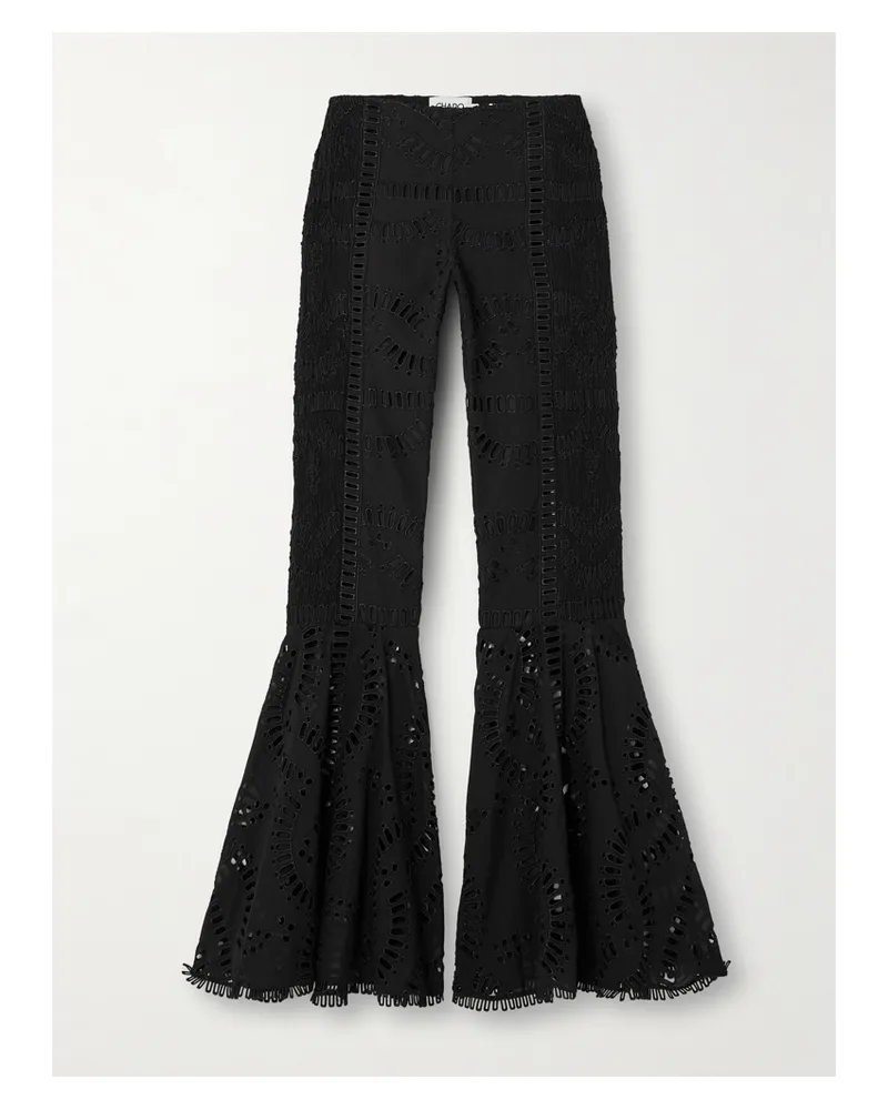 Charo Ruiz Trouk Schlaghose Aus Einer Baumwollmischung Mit Lochstickerei - Schwarz Schwarz