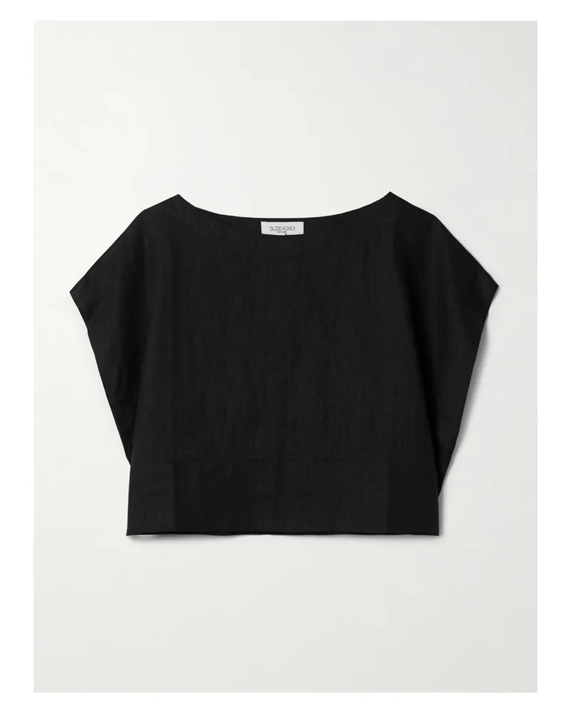 Suzie Kondi Kori Oversized Cropped Linen Top - Black Black