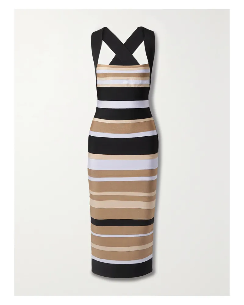 Hervé Léger Law Roach Gestreiftes Midikleid Aus Recycelter Bandage - Braun Braun